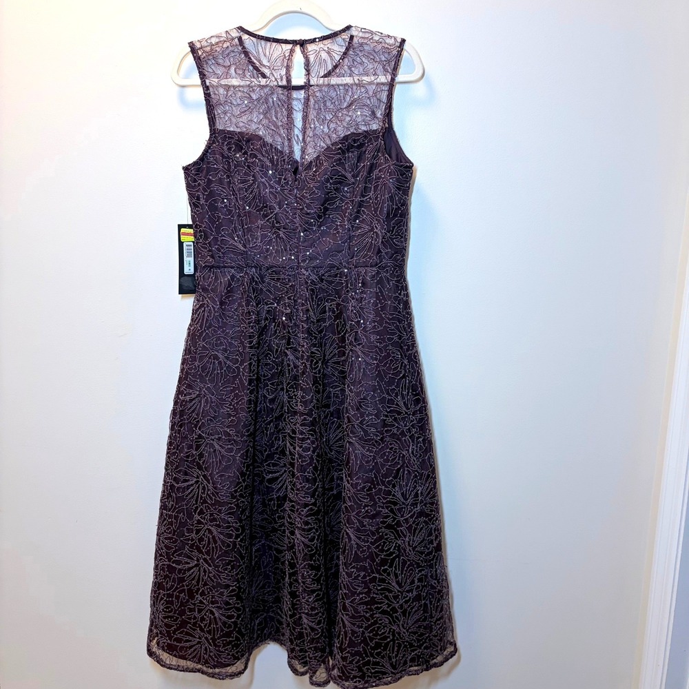 Donna Karan Sequin Floral Lace Illusion Cocktail Dress Purple Plum NWT 2